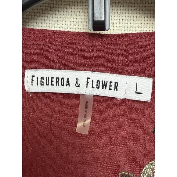 Figueroa & Flower Anthropologie Top Tunic Sz L Womens Maroon Boho Blouse Peasant - Picture 12 of 15